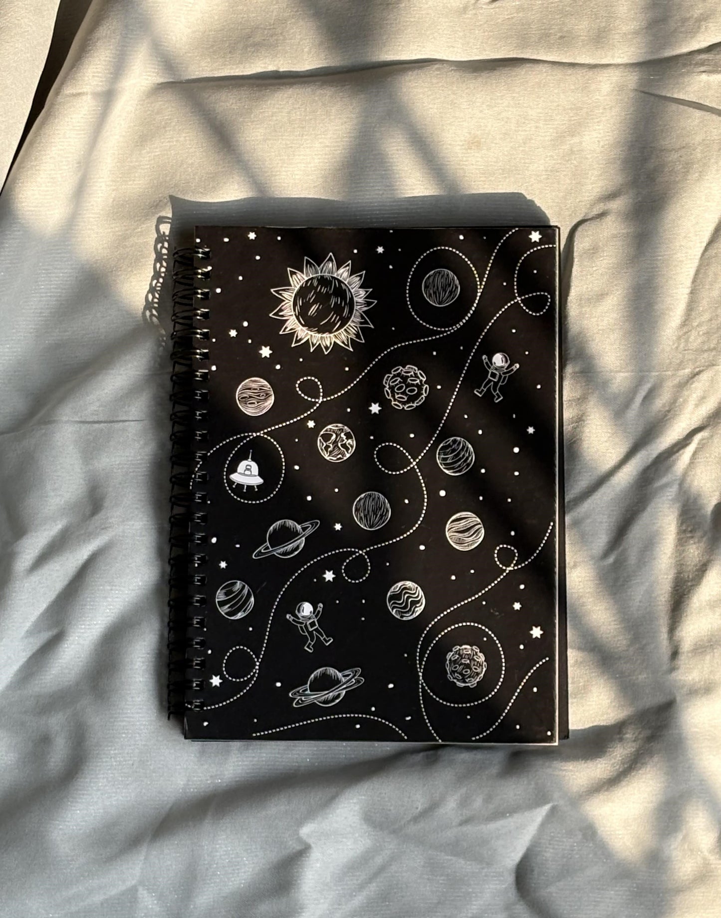 Planets and Aliens -  Black Paper Notebook - A5 Size