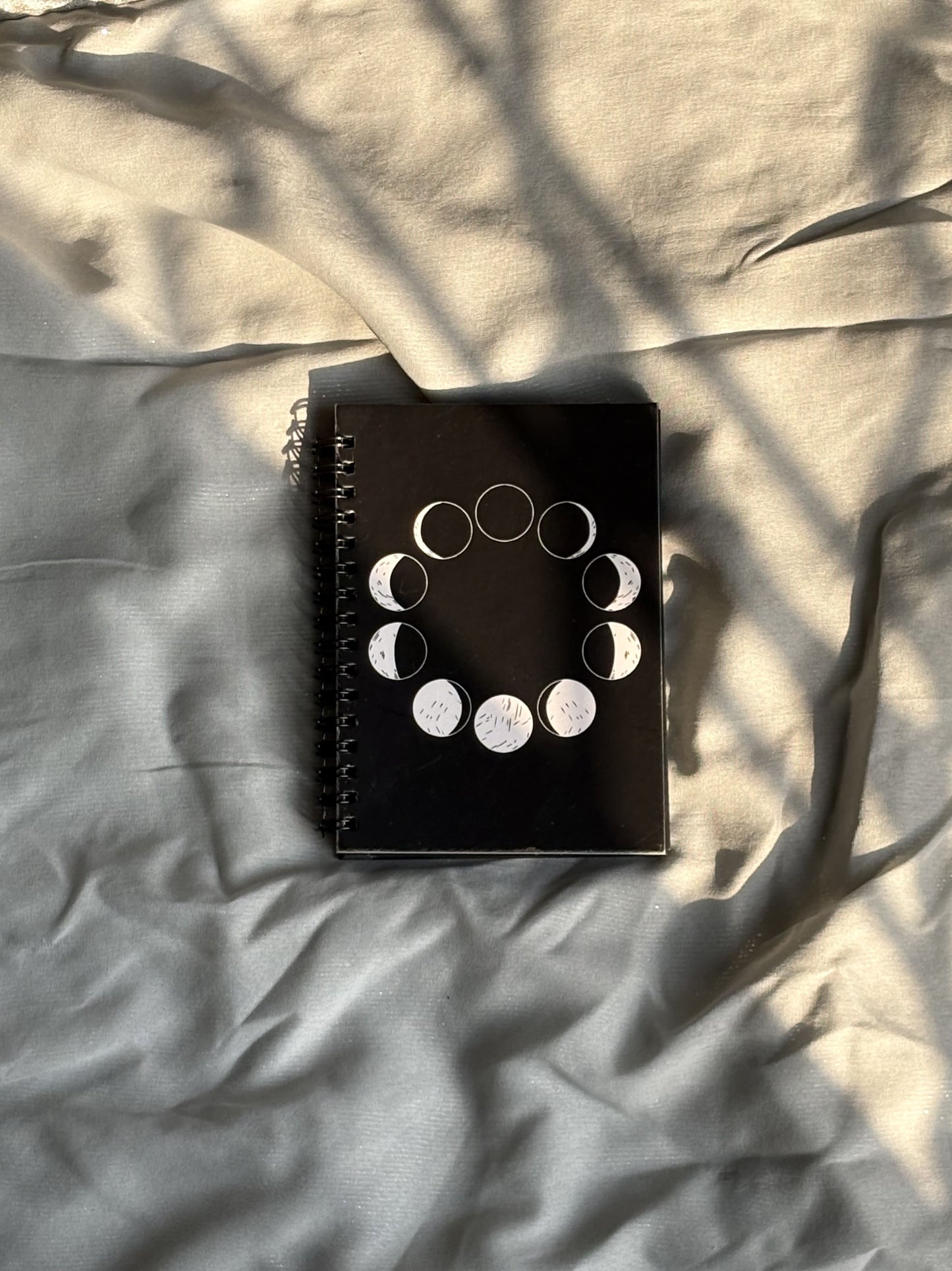 Moon Cycle -  Black Paper Notebook - A6 Size